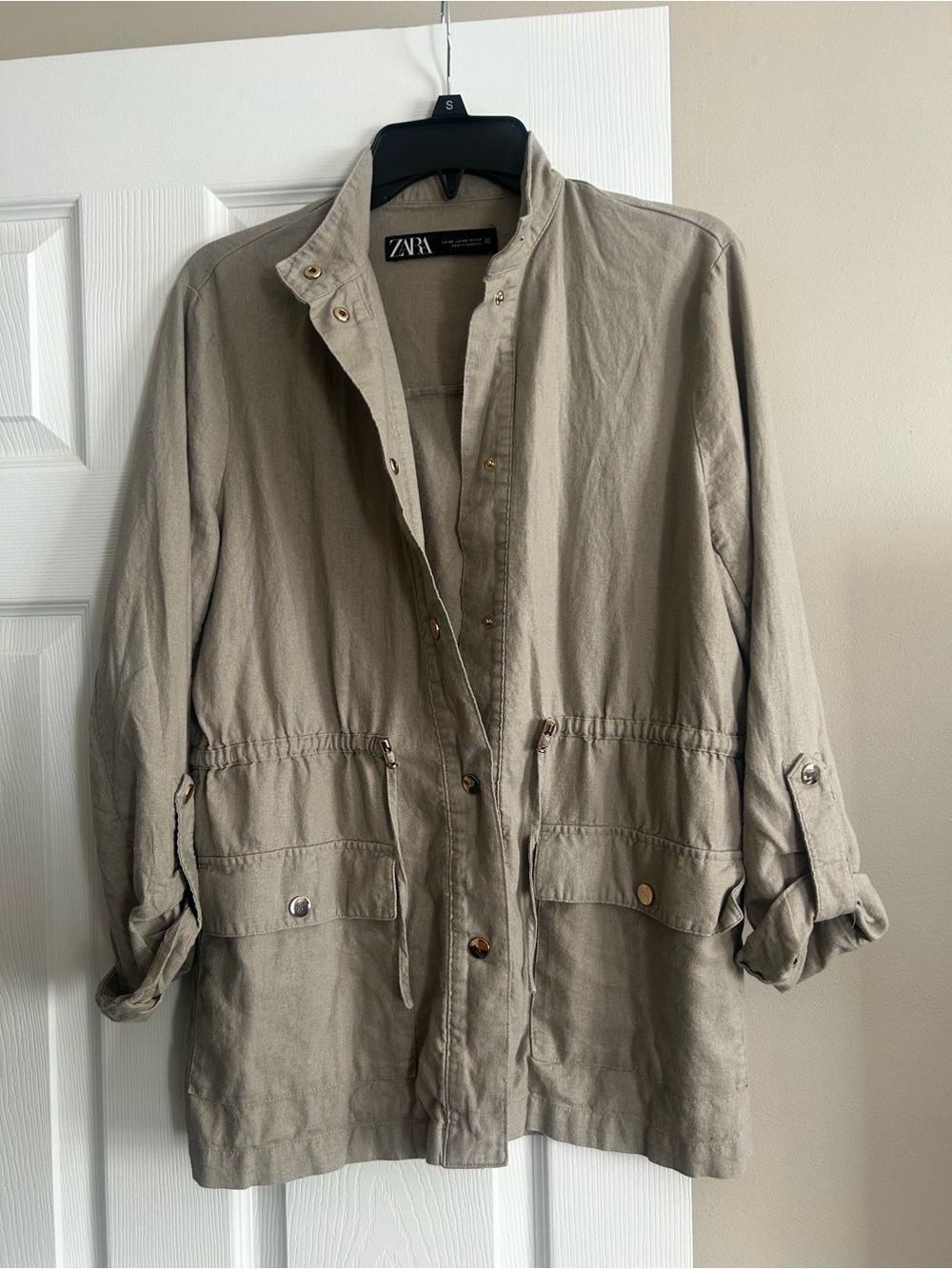 ZARA Taupe Utility Safari Jacket Drawstring Waist XS